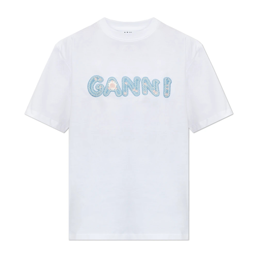 Ganni Damen Weiß Heavy Cotton Jersey Relaxed Fit Emb - Bild 4
