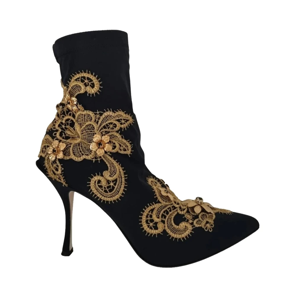 Dolce & Gabbana Damen Schwarz - E Goldstickerei Kristall Stiefeletten - Shoes - K - 38 Eu