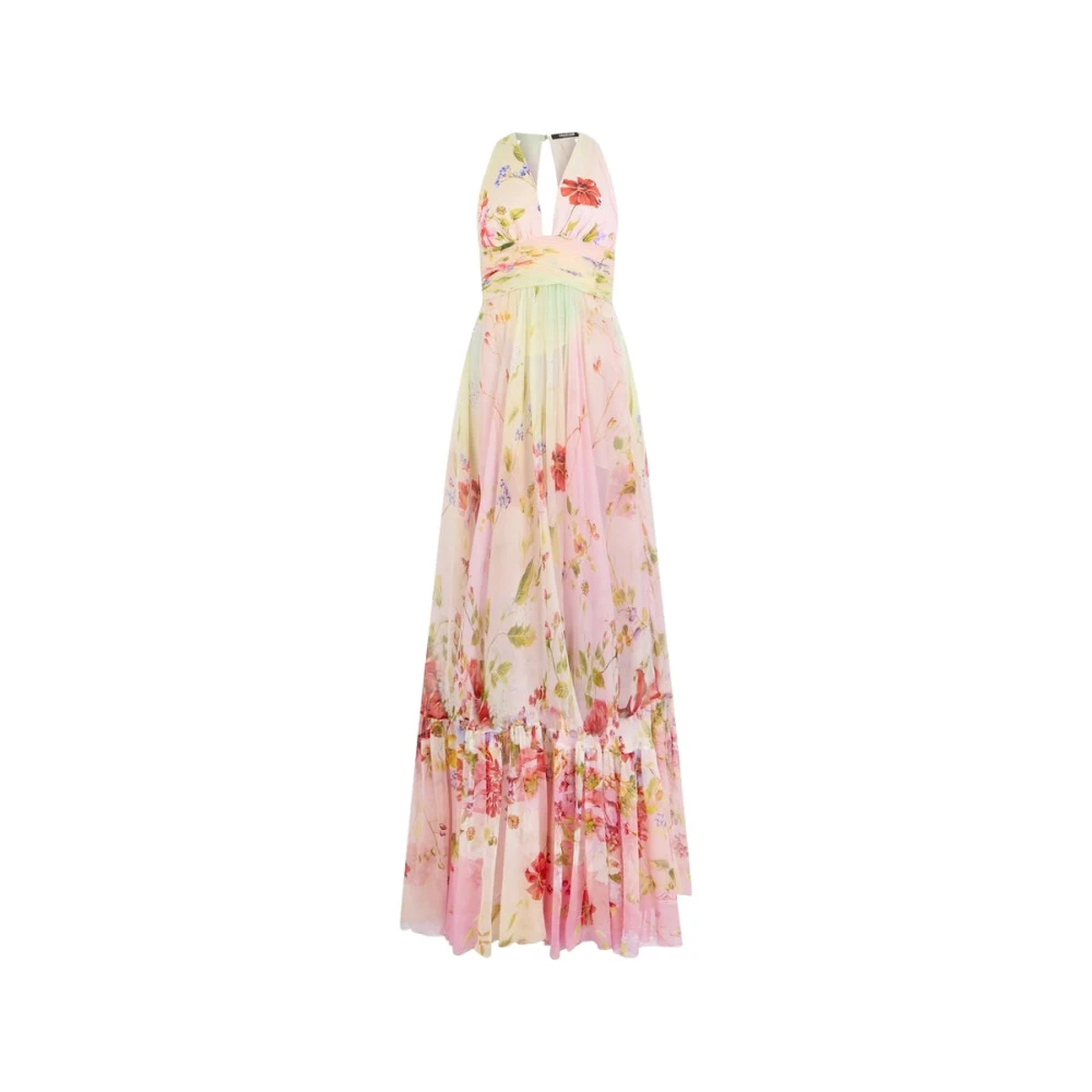 Roberto Cavalli - Langes Chiffonkleid Mit Miami Flowers Print - Dresses - Damen - Mehrfarbig - Xl