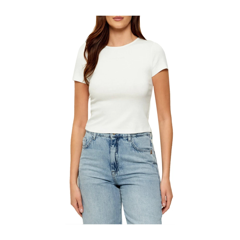Patrizia Pepe Damen Weiß - Geripptes T-Shirt Mit Logo-Stickerei - Tops - S