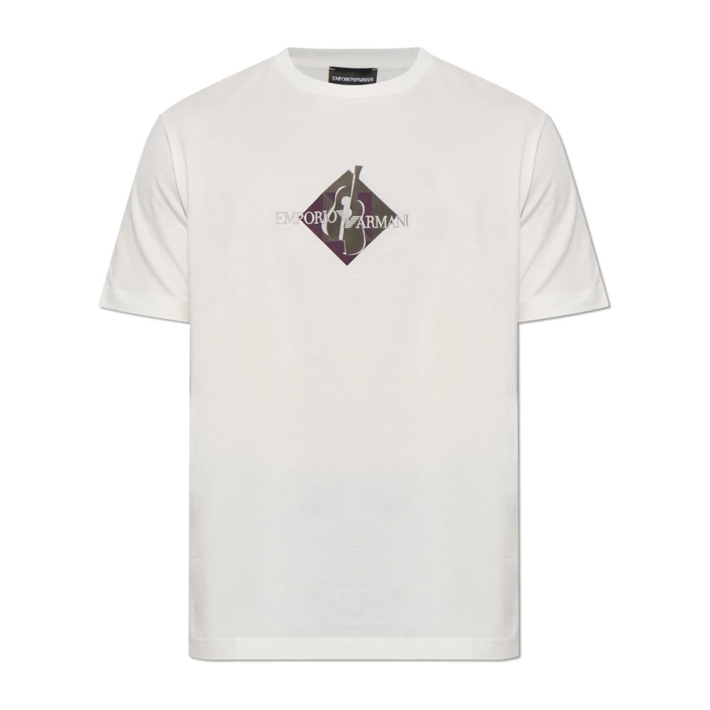 Emporio Armani Herren Weiß - T-Shirt Mit Gesticktem Logo - Tops - Xl