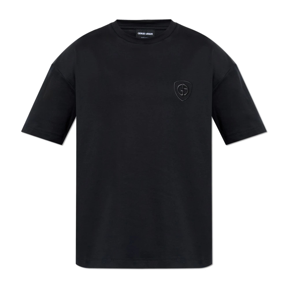 Giorgio Armani Herren Schwarz - T-Shirt Mit Gesticktem Logo - Tops - K - L