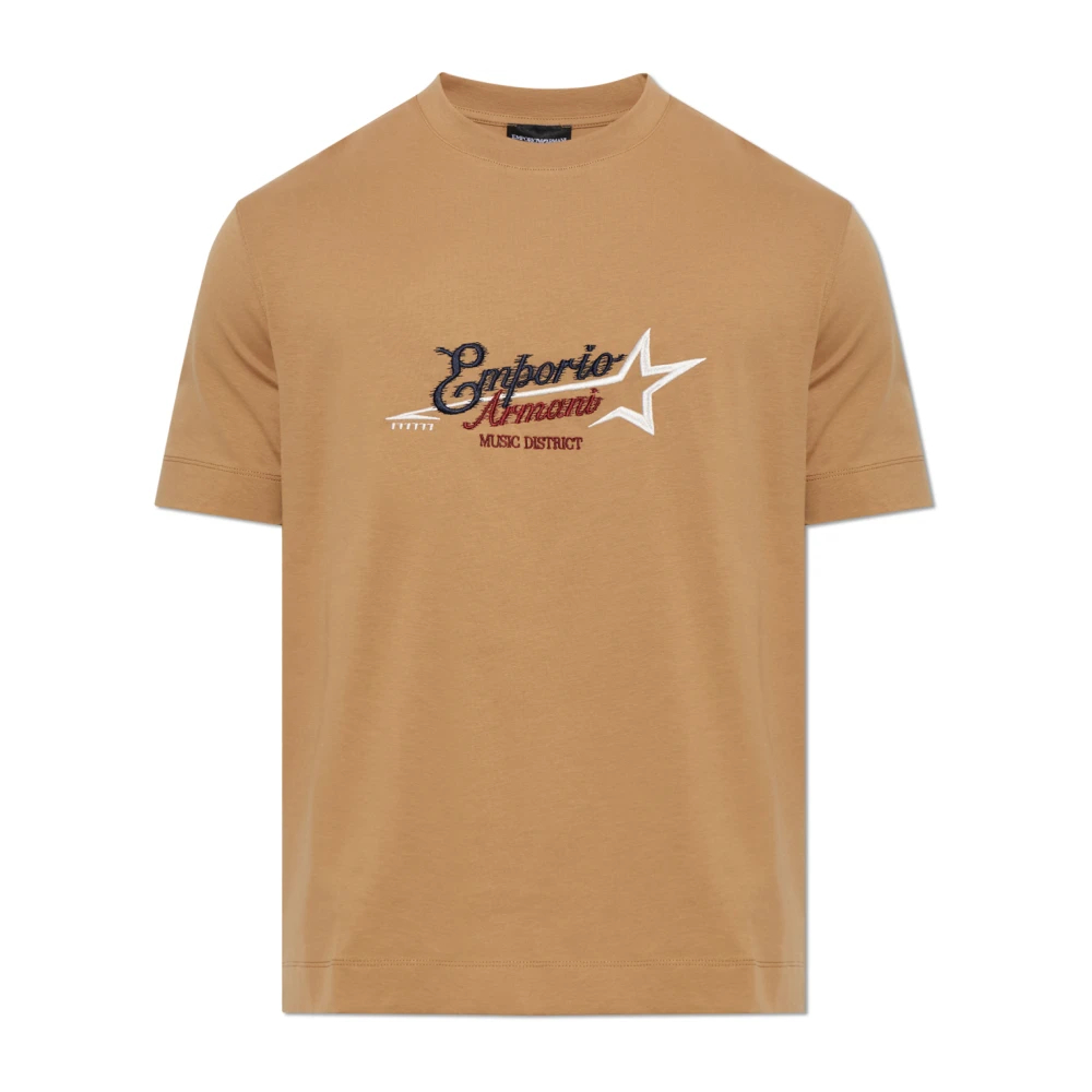 Emporio Armani Herren Beige - T-Shirt Mit Besticktem Logo - Tops - 2XL