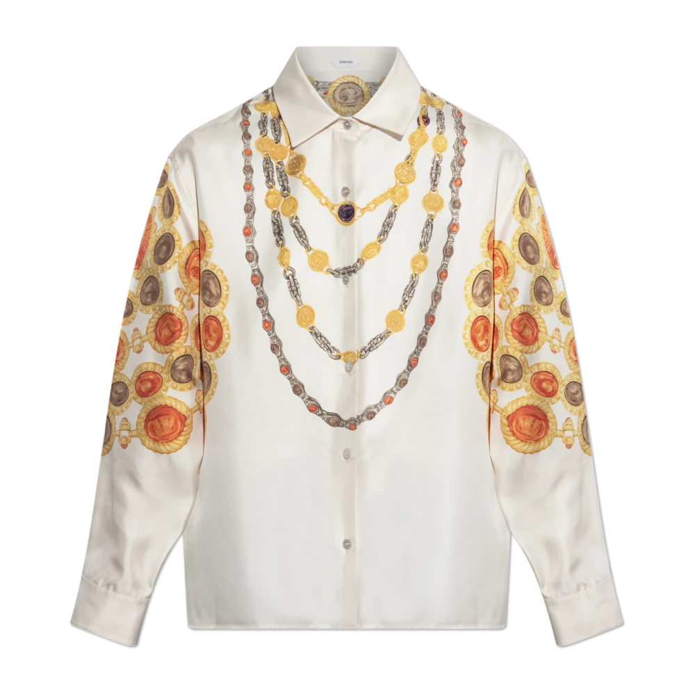 Versace Damen Beige - Seidenhemd Mit The Lover Print - Blouses & Shirts - S