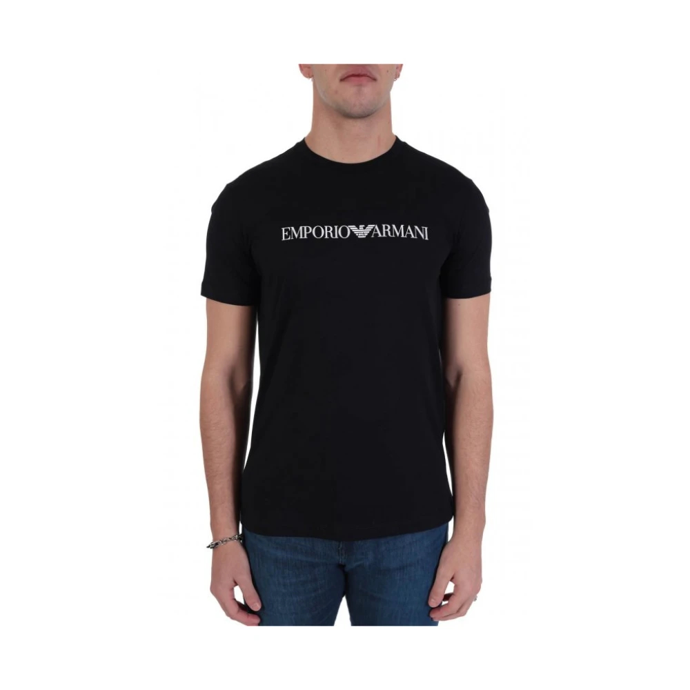 Emporio Armani Herren Blau - Pima-Jersey T-Shirt Mit Logo-Print - Tops - Xl