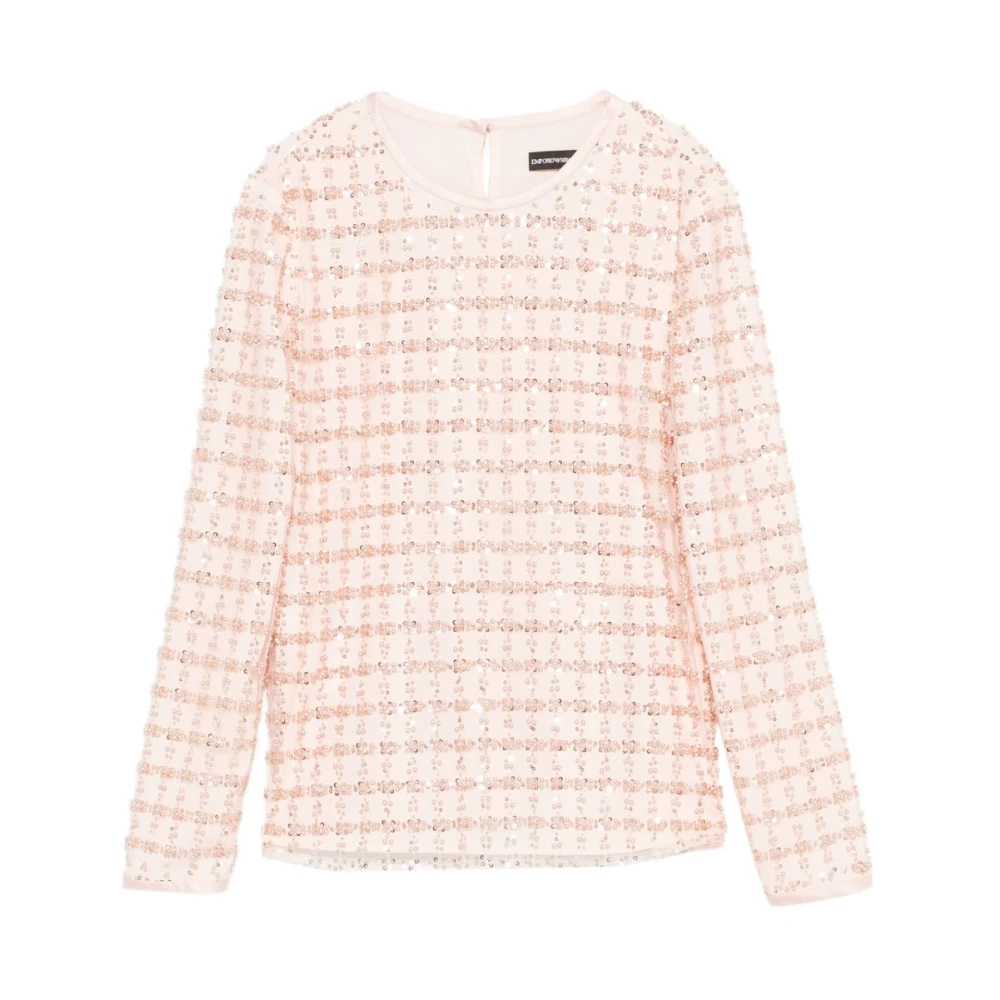 Emporio Armani Damen Rosa - Tüll-Top Mit Pailletten- Und Perlenstickerei - Blouses & Shirts - Xl