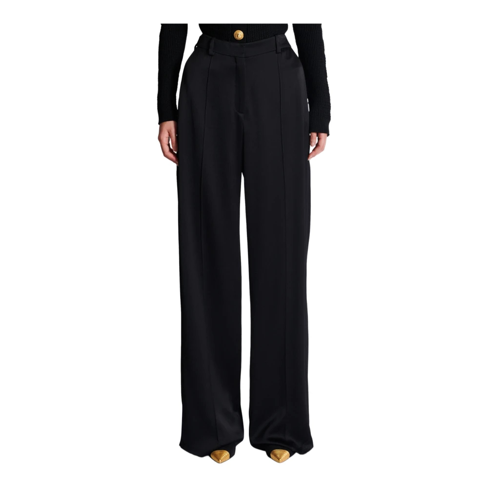 Balmain Damen Schwarz - Gerade Geschnittene- Taillierte Satinhose - Trousers - K - 2XS