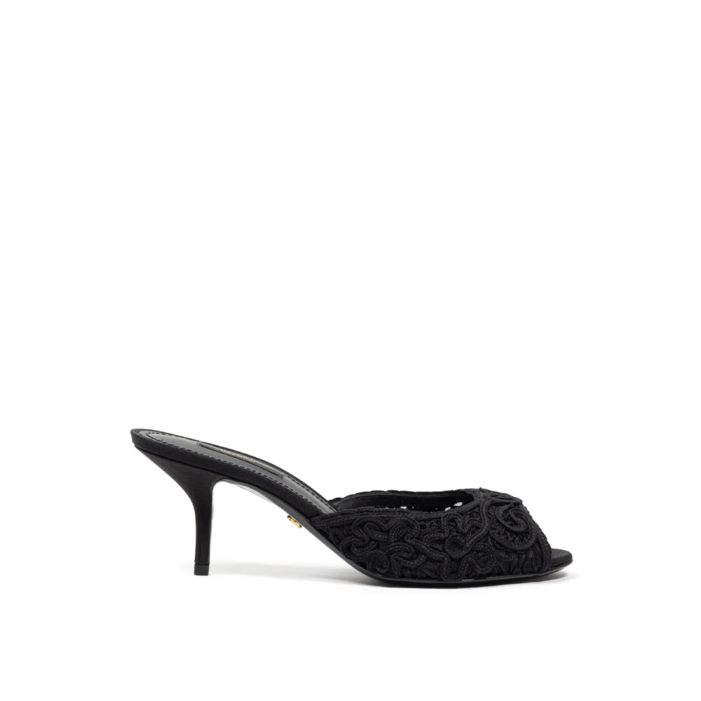 Dolce & Gabbana Damen Schwarz - Sandalen Ciabatta Mit Stickereiabsatz - Shoes - K - 37 Eu