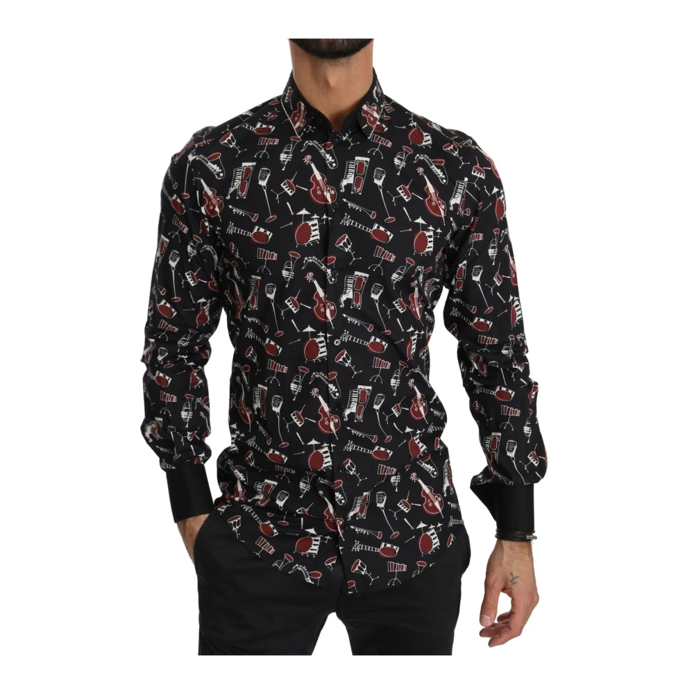 Dolce & Gabbana Herren Schwarz - Musikinstrumenten-Print Slim Fit Hemd - Shirts - K -Xs
