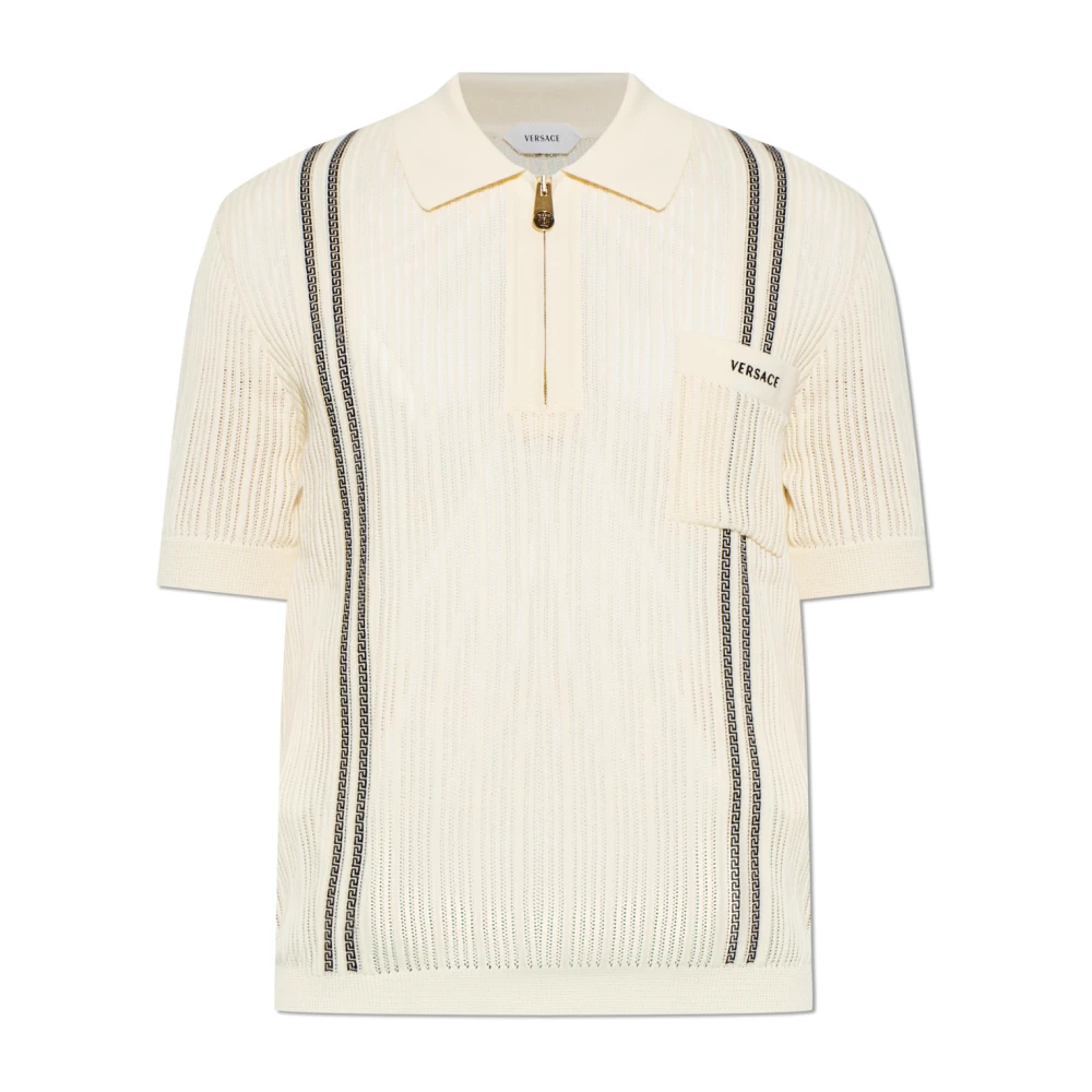 Versace Herren Beige - Polohemd Aus Baumwollstrick Mit Sticklogo - Tops - M