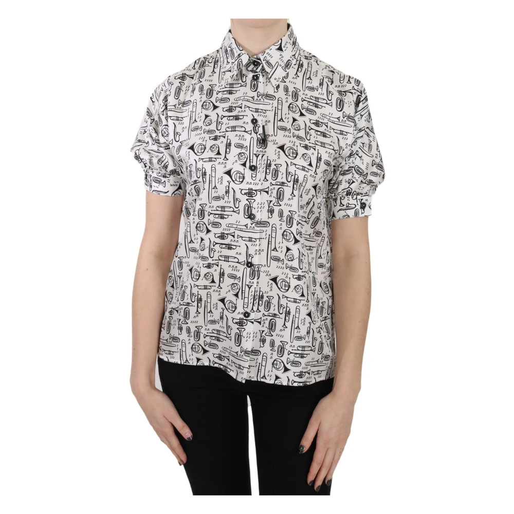 Dolce & Gabbana Damen Weiß - Elegante Trompeten-Print Seidenbluse - Blouses & Shirts - Xs