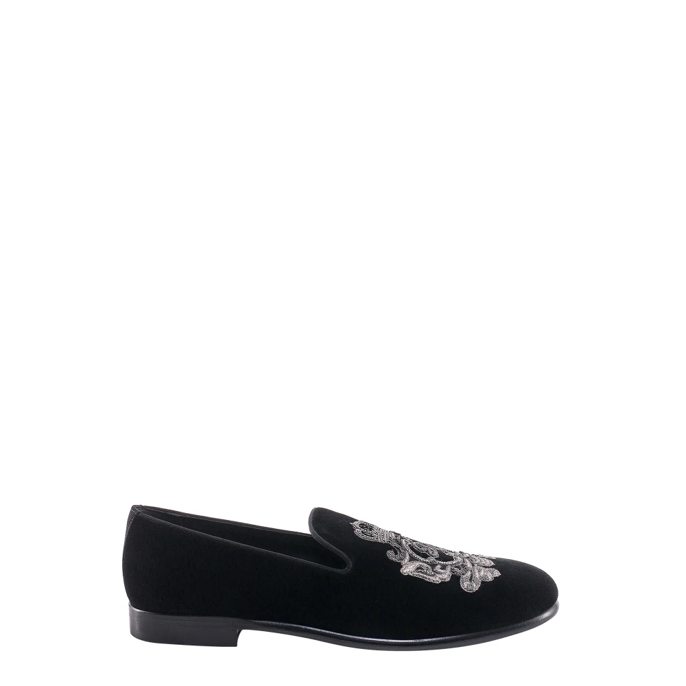 Dolce & Gabbana Herren Schwarz - Samt-Loafers Mit Besticktem Logo - Shoes - K - 39 Eu