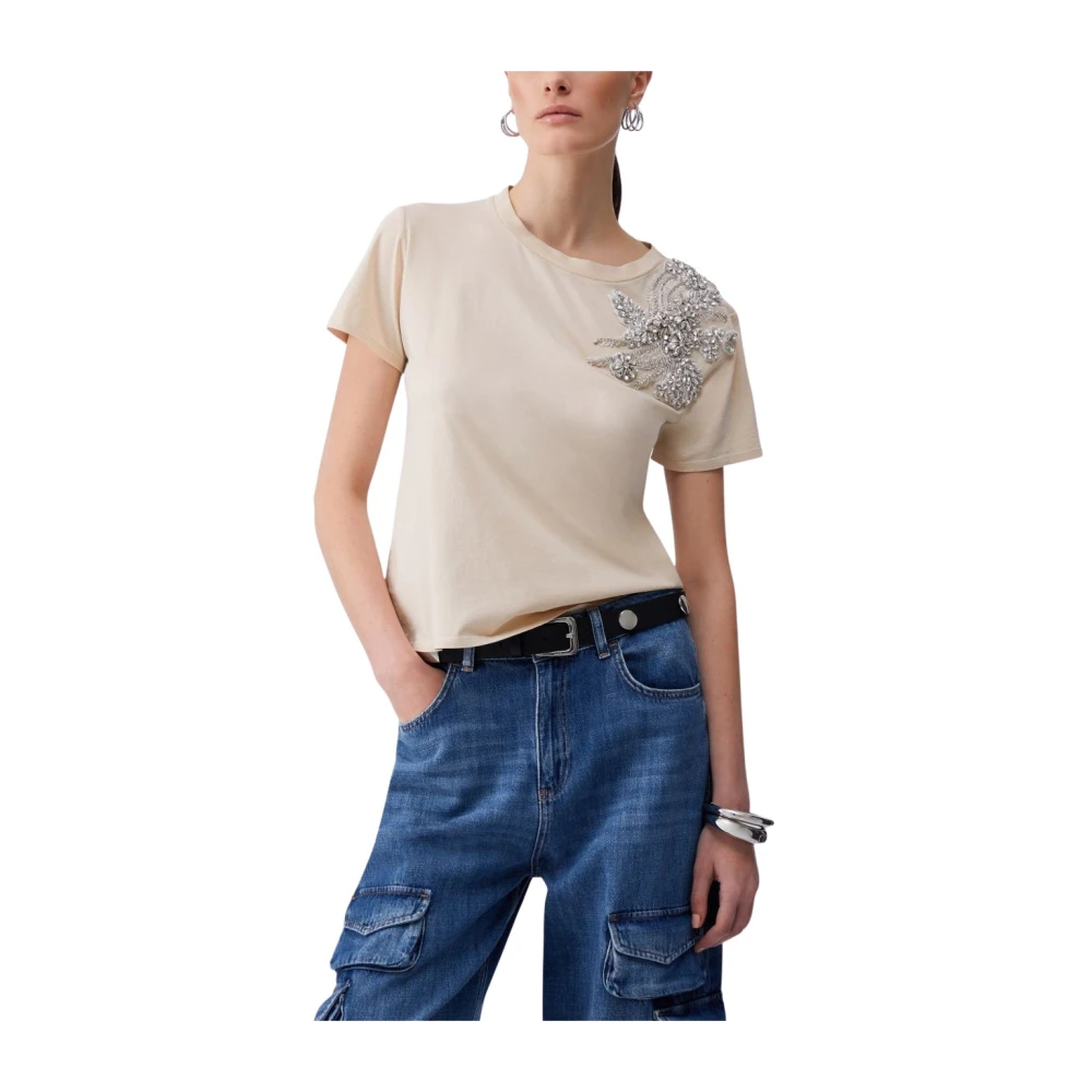 Liu Jo Damen Beige - T-Shirt Mit Schmuckstickerei - Tops - M