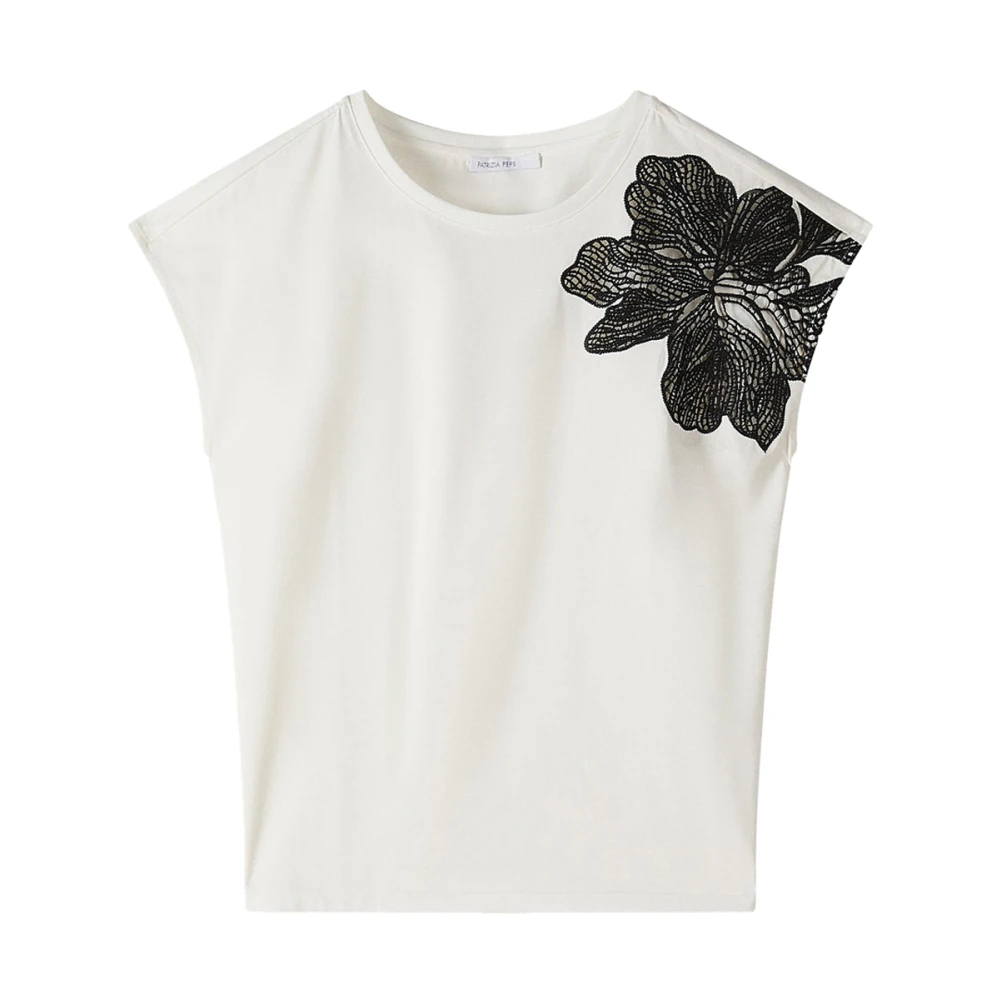 Patrizia Pepe Damen Weiß - T-Shirt Mit Blumenapplikation - Tops - S