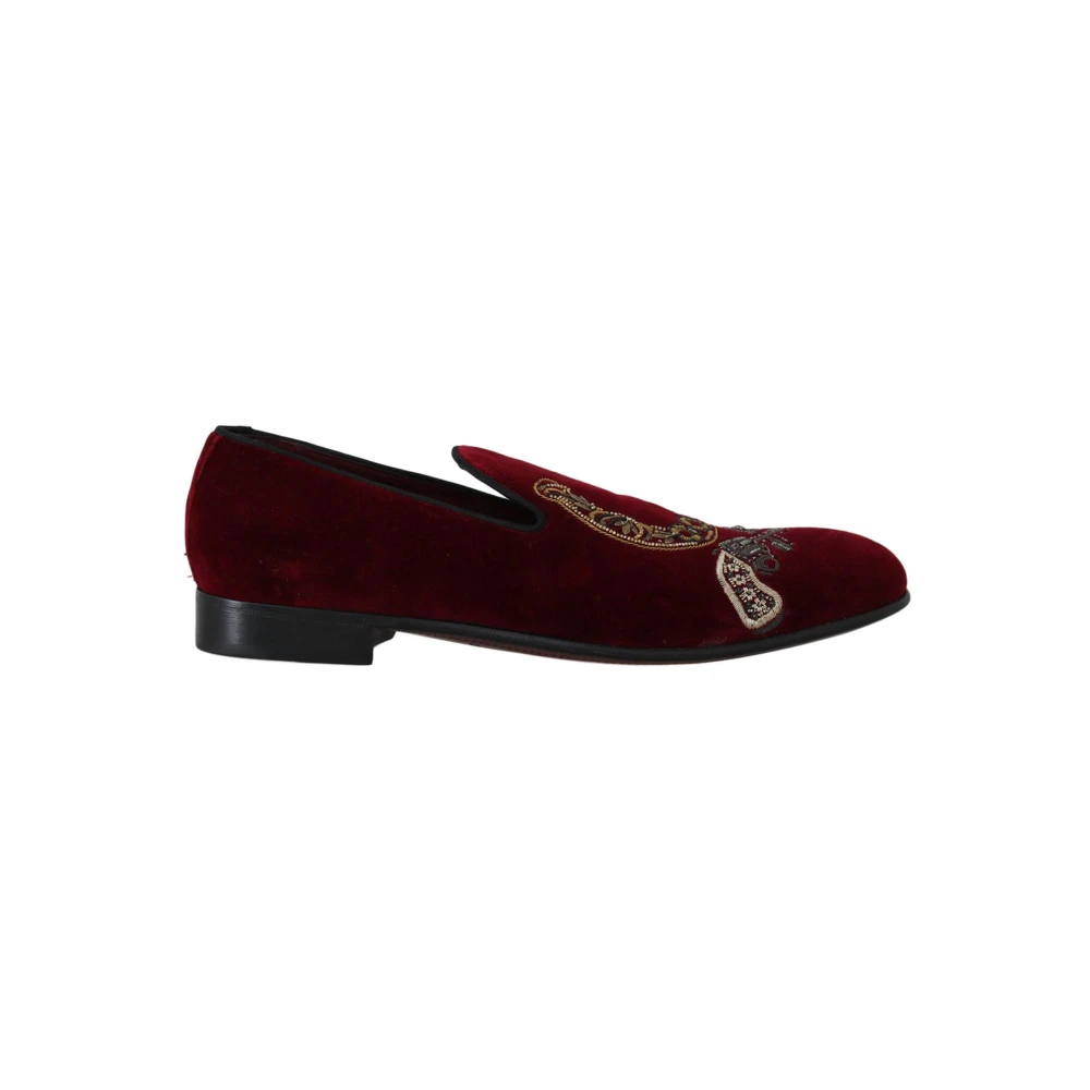 Dolce & Gabbana Herren Rot - Samt Loafers Mit Pistolenstickerei - Shoes - 39 Eu