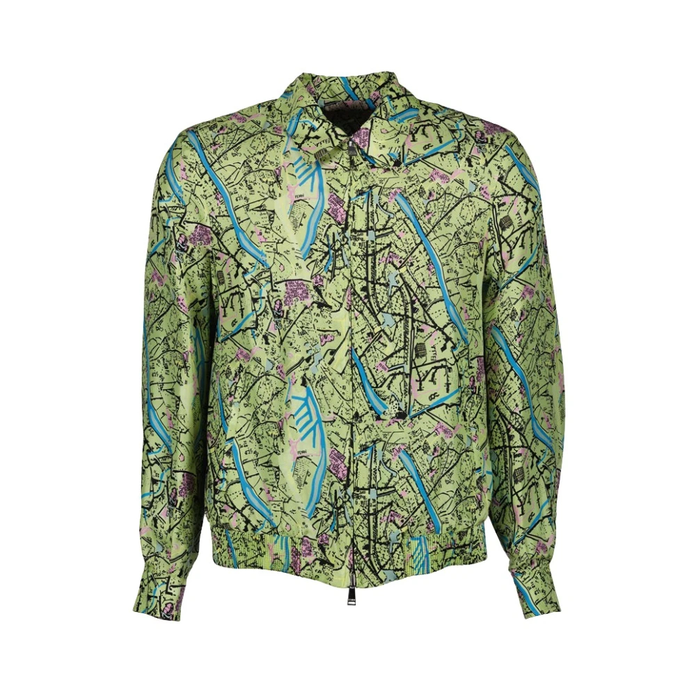 Fendi Herren Grün - Wendejacke Aus Seide Mit Karten-Print - Jackets - M