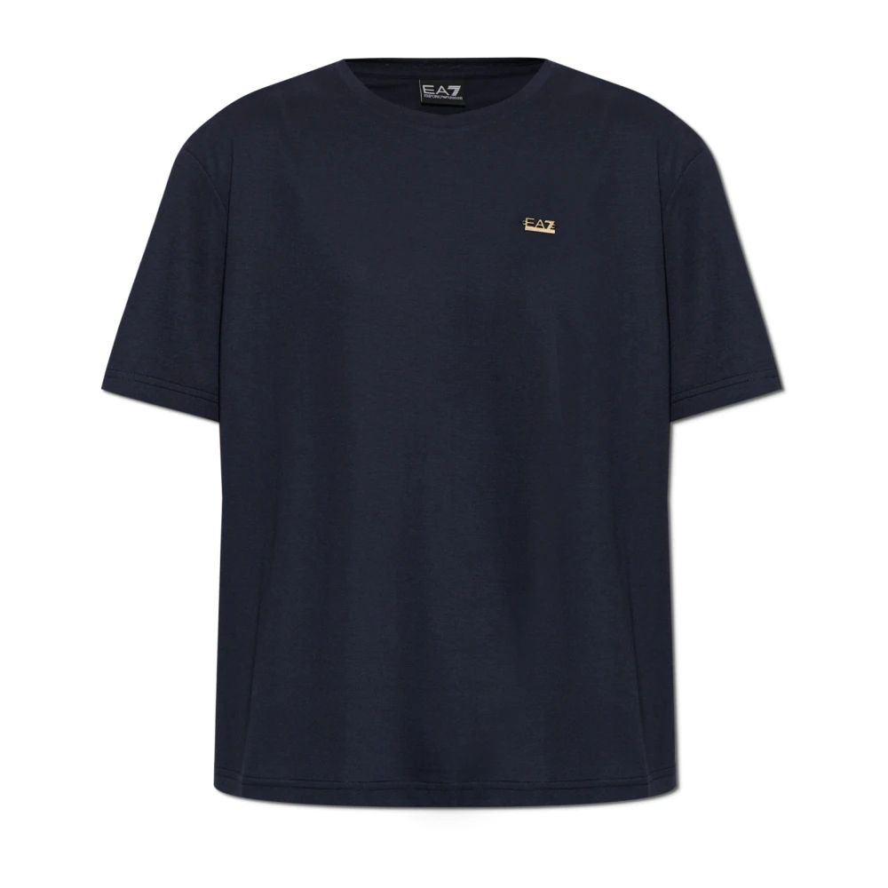 Emporio Armani Ea7 Damen Blau - T-Shirt Mit Applikation In Logo-Form - Tops - Xl