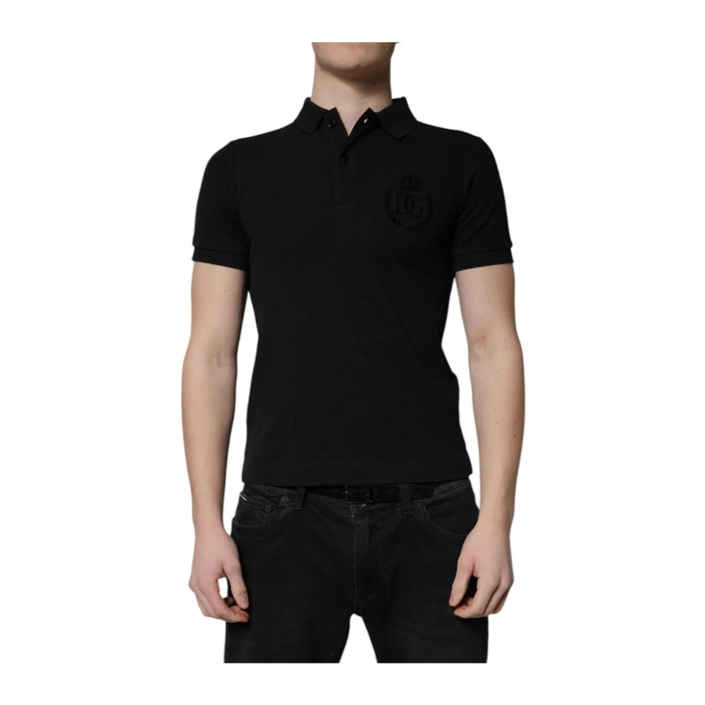 Dolce & Gabbana Herren Schwarz - Polo-Shirt Mit Besticktem Logo - Tops - K -Xs