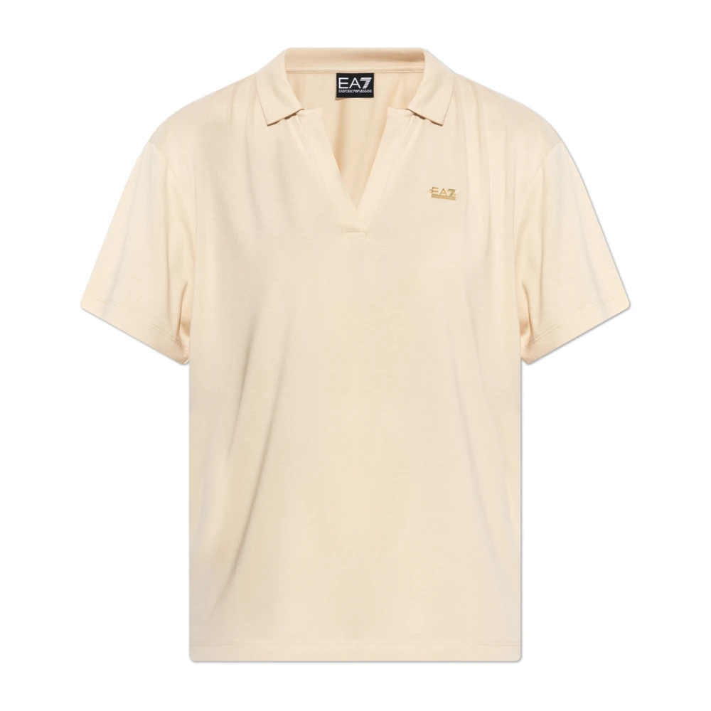 Emporio Armani Ea7 Damen Beige - Polohemd Mit Logo-Applikation - Tops - Xl