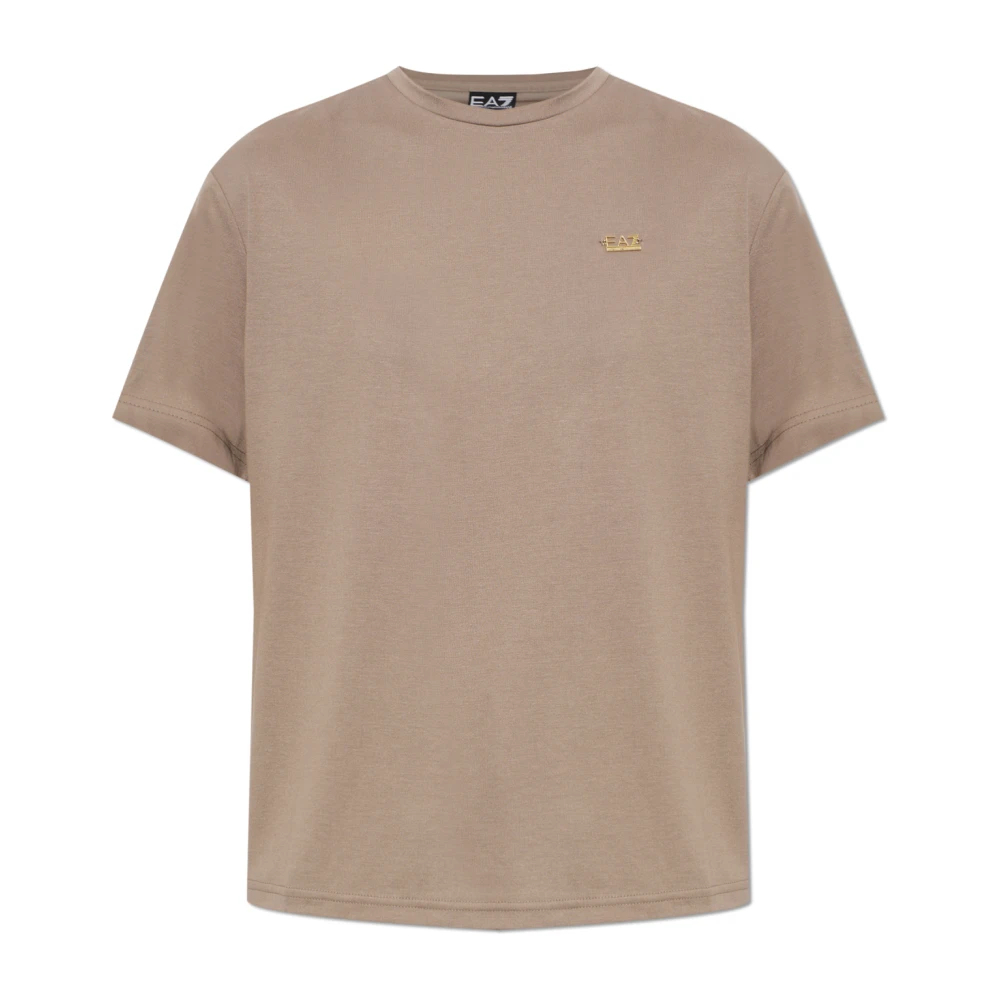 Emporio Armani Ea7 Damen Beige - T-Shirt Mit Logo-Applikation - Tops - L