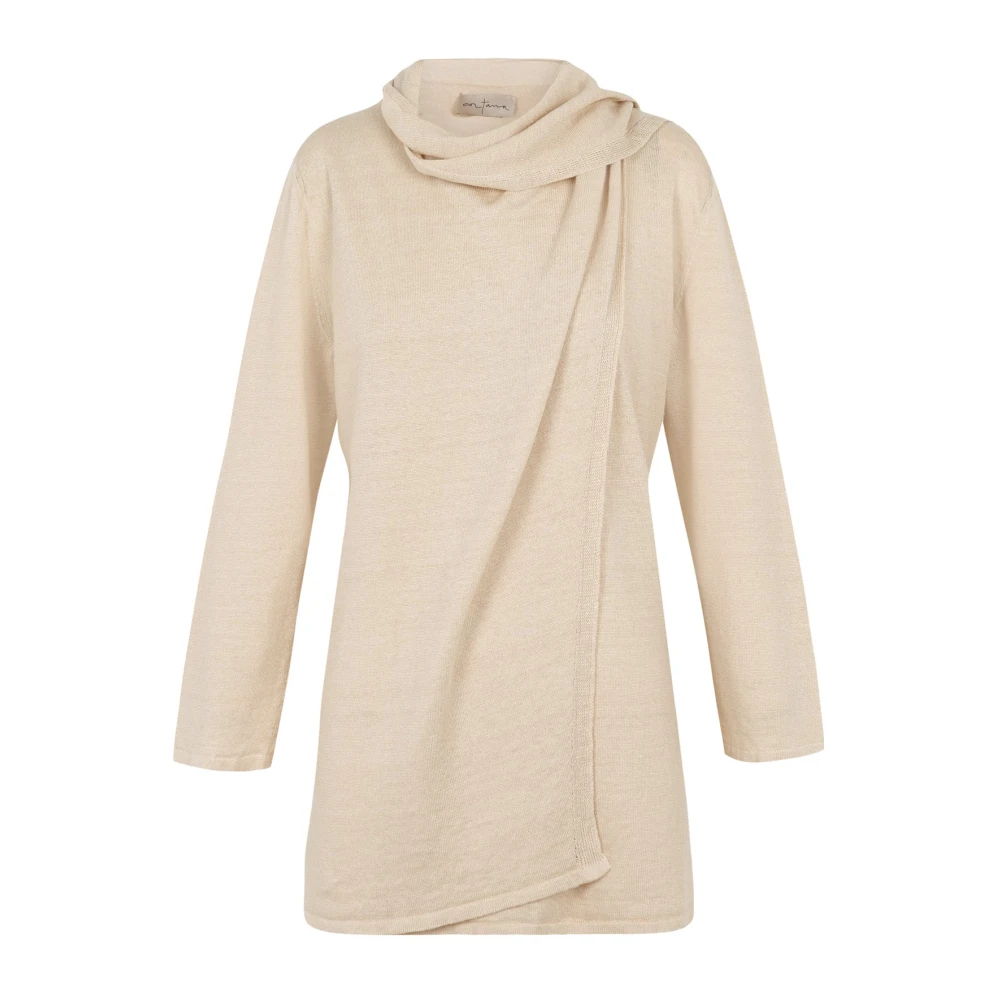 Cortana Damen Beige - Botanica - Top Umhüllend In Rohem Leinenstich - Knitwear - 2XS