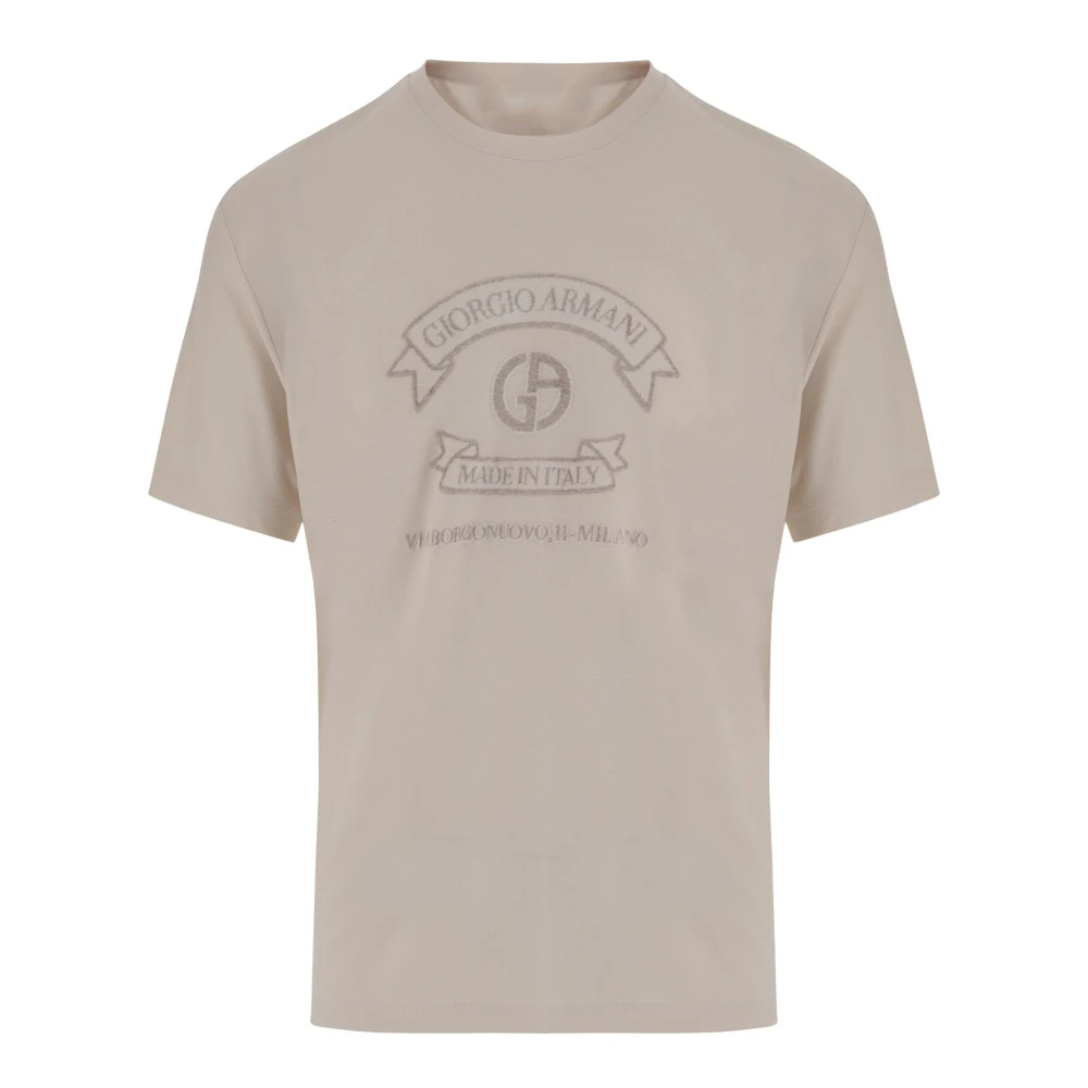 Giorgio Armani Herren Beige - Viskose-T-Shirt Mit Logo-Print - Tops - L