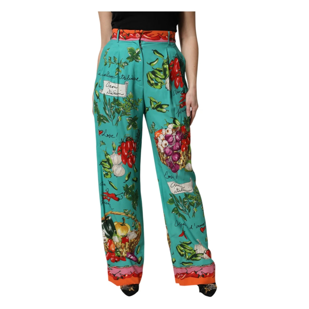Dolce & Gabbana Damen Multicolor - Grüne Seidenhose Mit Print Und Geradem Schnitt - Trousers - Mehrfarbig -M