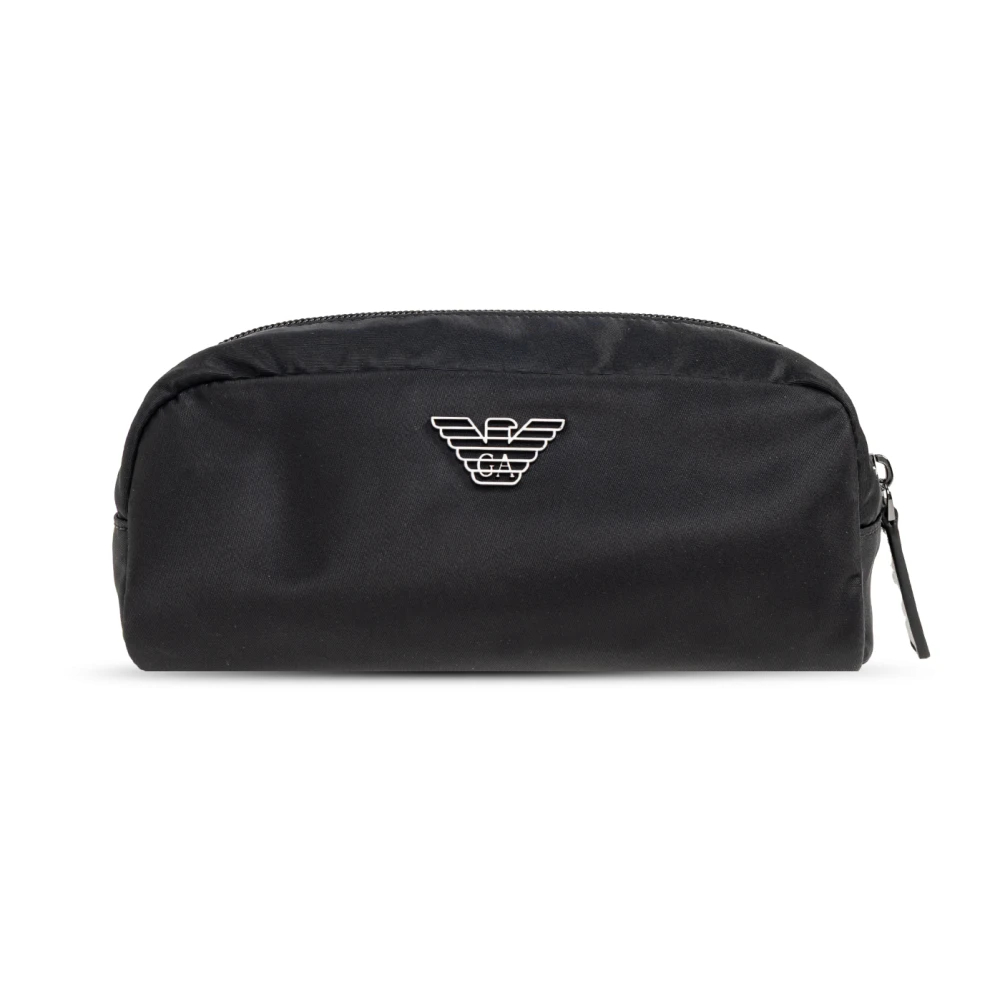 Emporio Armani Herren Schwarz - Kosmetiktasche Mit Logo-Förmiger Applikation - Bags - K - One Size