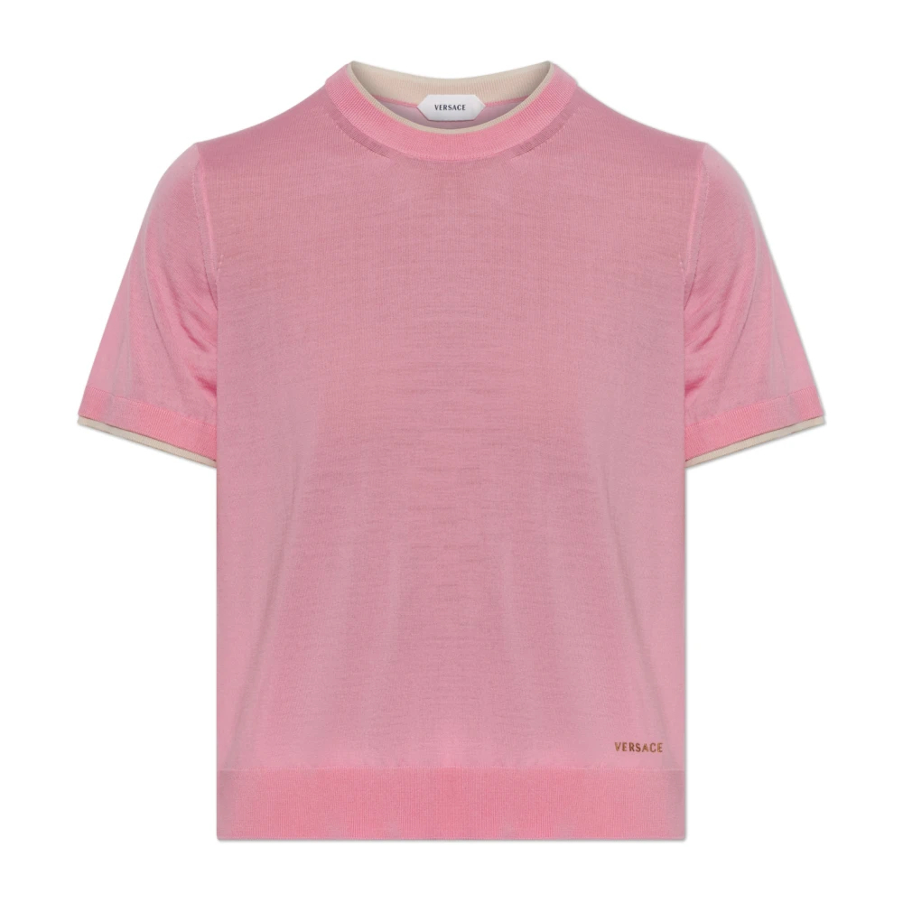 Versace Damen Rosa - Woll-Top Mit Besticktem Logo - Knitwear - Xs