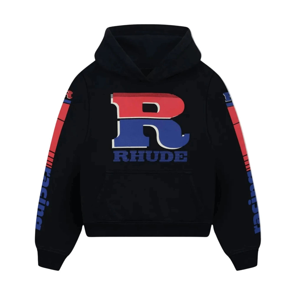 Rhude Herren Schwarz - Split Petrol Logo Hoodie Vintage - Sweatshirts & Hoodies - K - M