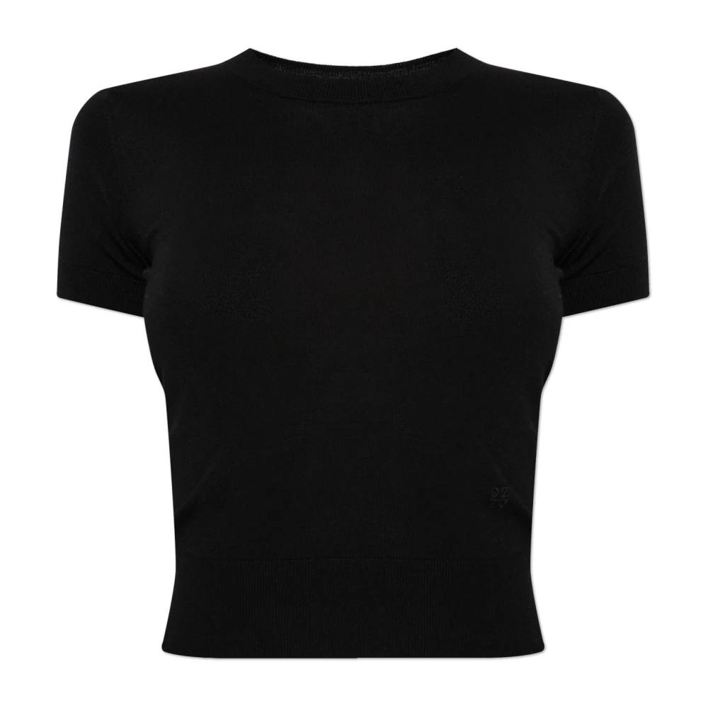 Dsquared2 Damen Schwarz - Woll-Oberteil Mit Besticktem Logo - Knitwear - K - Xs