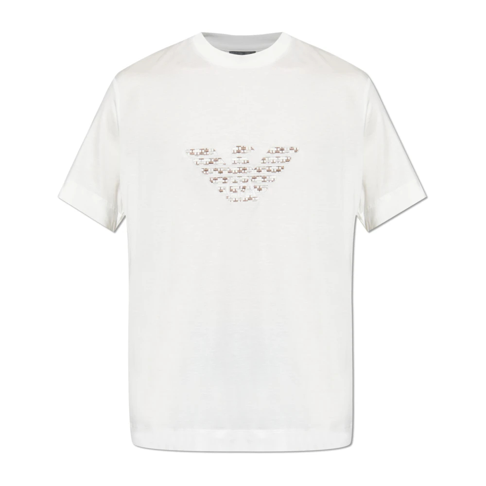 Emporio Armani Herren Weiß - T-Shirt Mit Gesticktem Logo - Tops - M