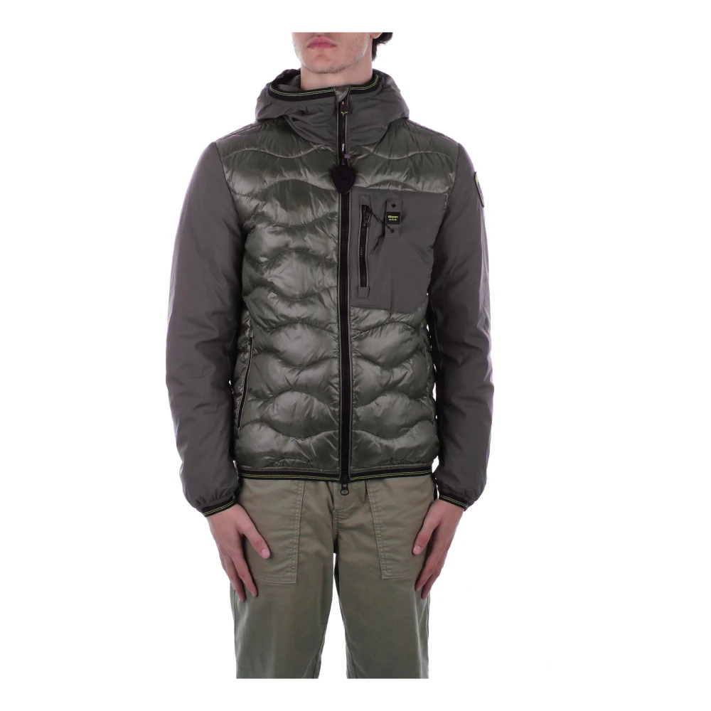 Blauer Herren Grün - Kapuzenmantel Mit Logo Und Reißverschlusstaschen - Jackets - 2XL