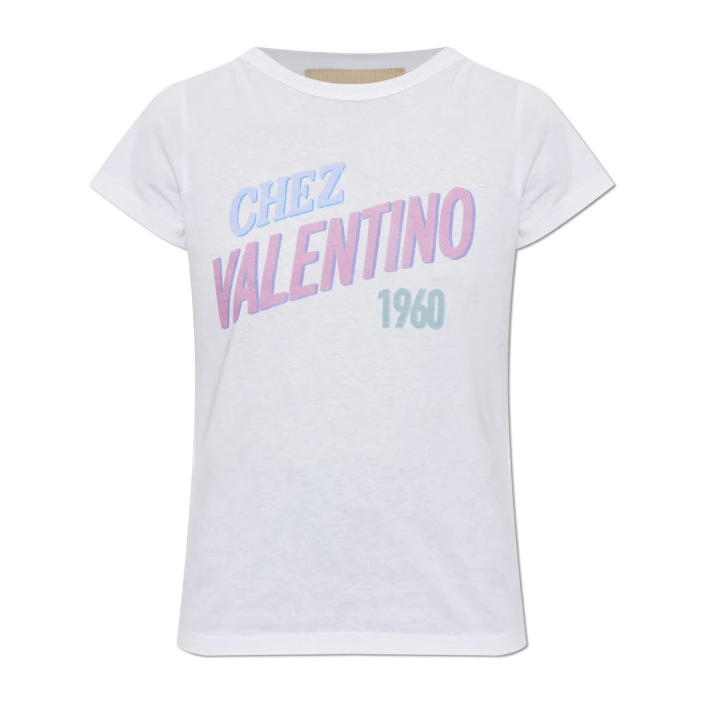Valentino Garavani - T-Shirt Aus Baumwoll-Jersey Mit Chez Valentino 1960 Print - Tops - Damen - Weiß - Xs