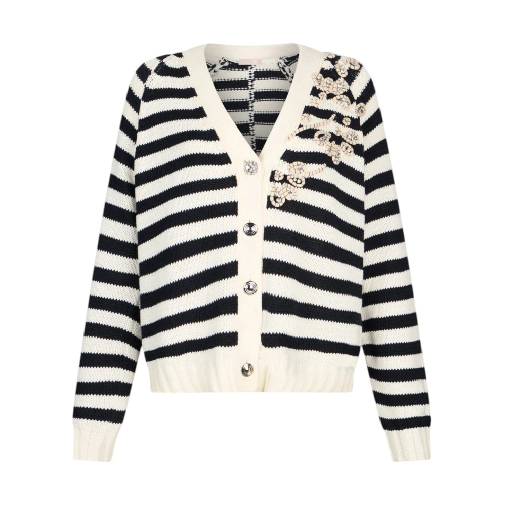 Liu Jo Damen Multicolor - Gestreifte Cardigan Aus Baumwollmischung Mit Schmuckstickerei - Knitwear - Mehrfarbig - M