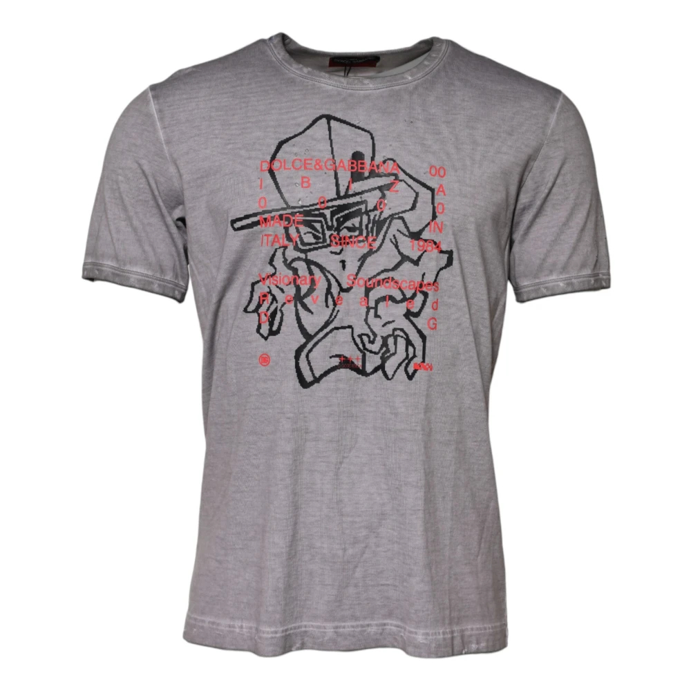 Dolce & Gabbana Herren Grau - Es Grafikdruck Baumwoll-Rundhals-T-Shirt - Tops - Xl