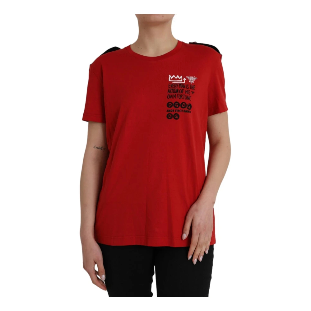 Dolce & Gabbana Damen Rot - Es Grafikdruck Baumwoll-T-Shirt - Tops - L