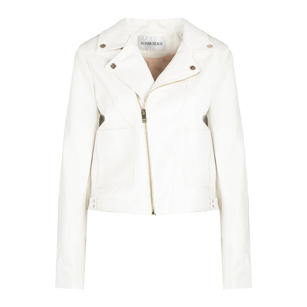 Silvian Heach Damen Weiß - Kurze Bikerjacke Mit Goldakzenten - Jackets - 2XS