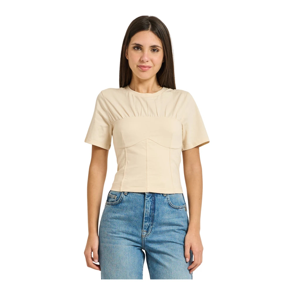 Patrizia Pepe Damen Beige - Cotton Bustier T-Shirt - Tops - S