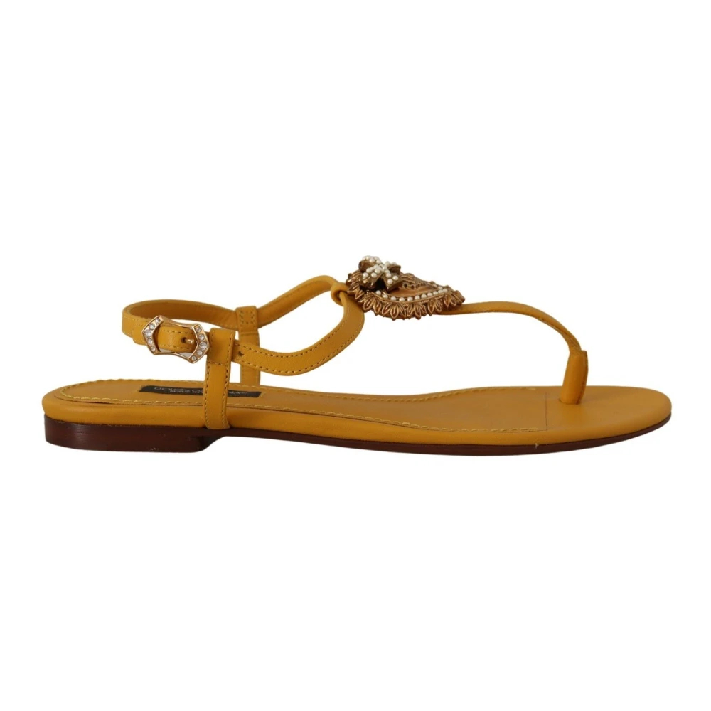 Dolce & Gabbana Damen Gelb - Senfgelbe Ledersandalen - Shoes - 35 Eu