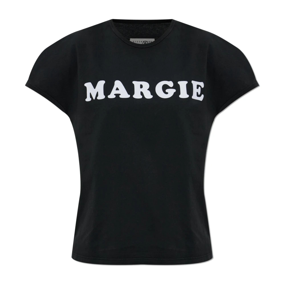 Mm6 Maison Margiela Damen Schwarz - Margie Logo T-Shirt - Tops - K - Xs