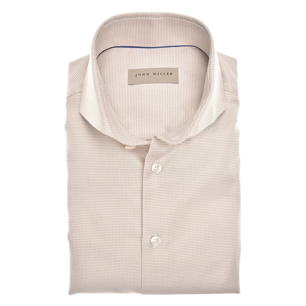 Hemden John Miller Herren Beige Tailored Fit Leinenhemd Hahnentritt - Bild 4