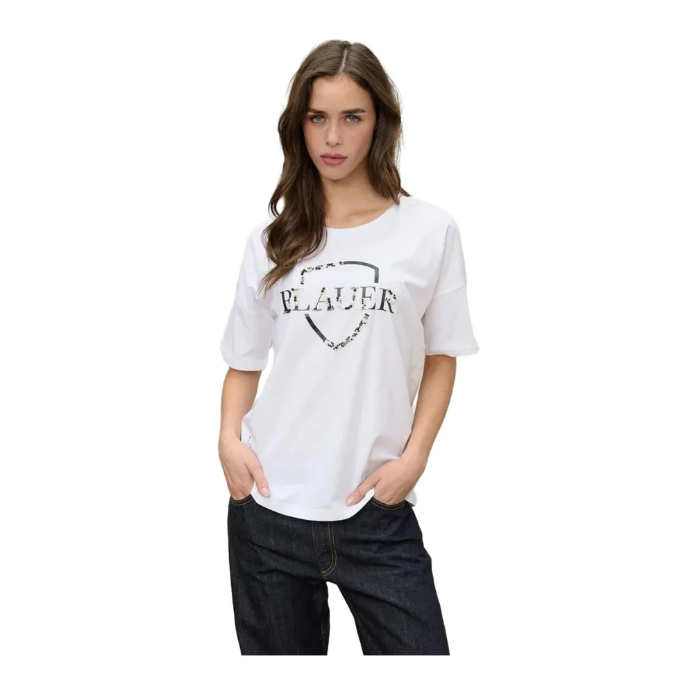 Blauer Damen Weiß - Cotton T-Shirt - Tops - M