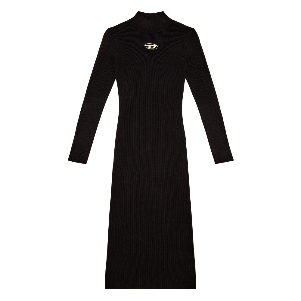 Diesel - Geripptes Strickkleid Mit D-Platte - Dresses -Damen -Schwarzk -L