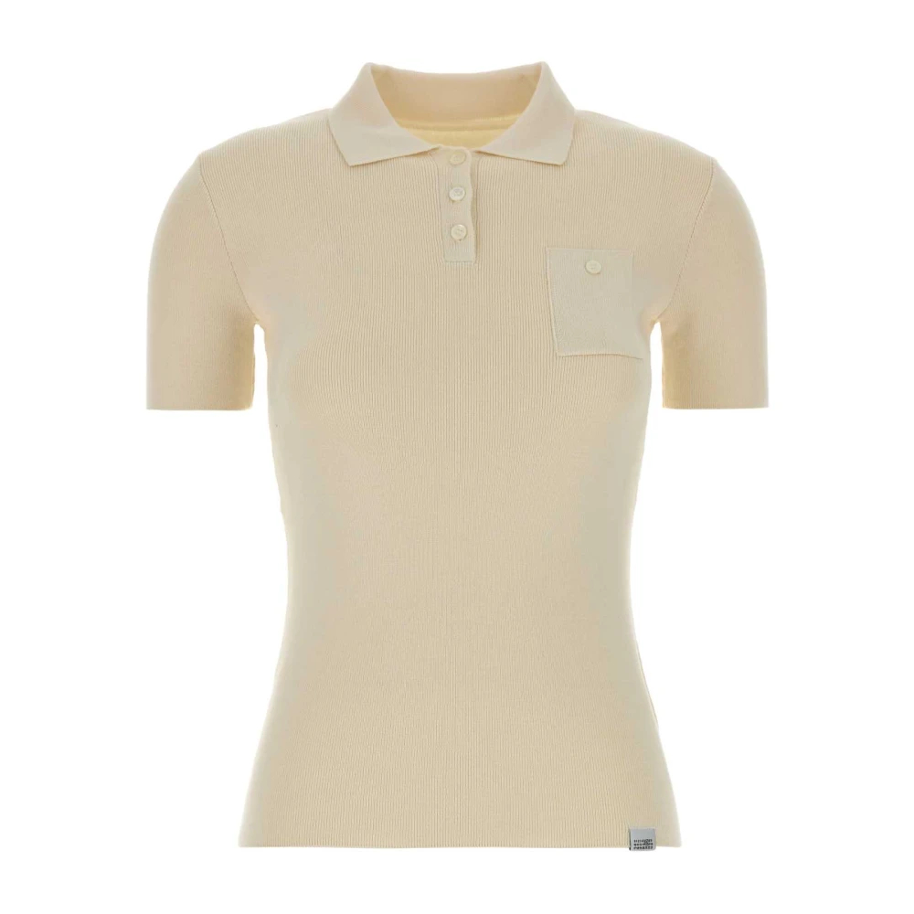 Mm6 Maison Margiela Damen Weiß - Geripptes Polohemd Mit Tasche - Tops - M