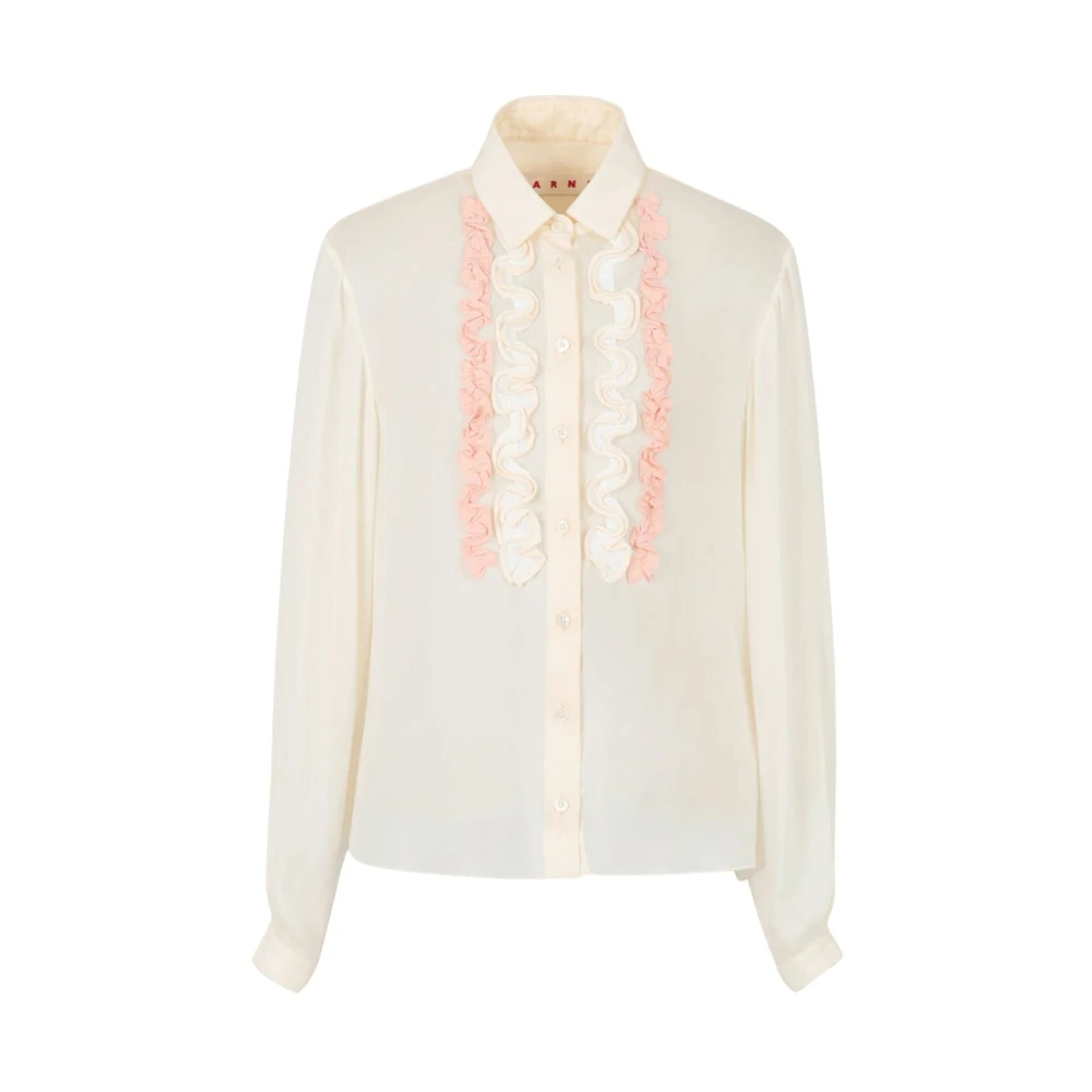 Marni Damen Weiß - Seiden-Georgette-Bluse Mit Rüschen - Blouses & Shirts - L