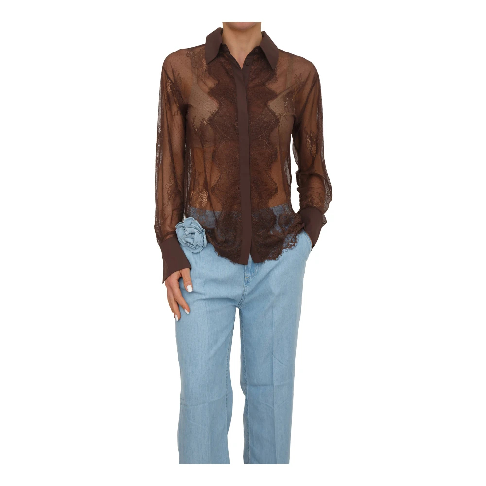 Blugirl Damen Braun - Camicia Reg M/L Pizzo - Blouses & Shirts - M