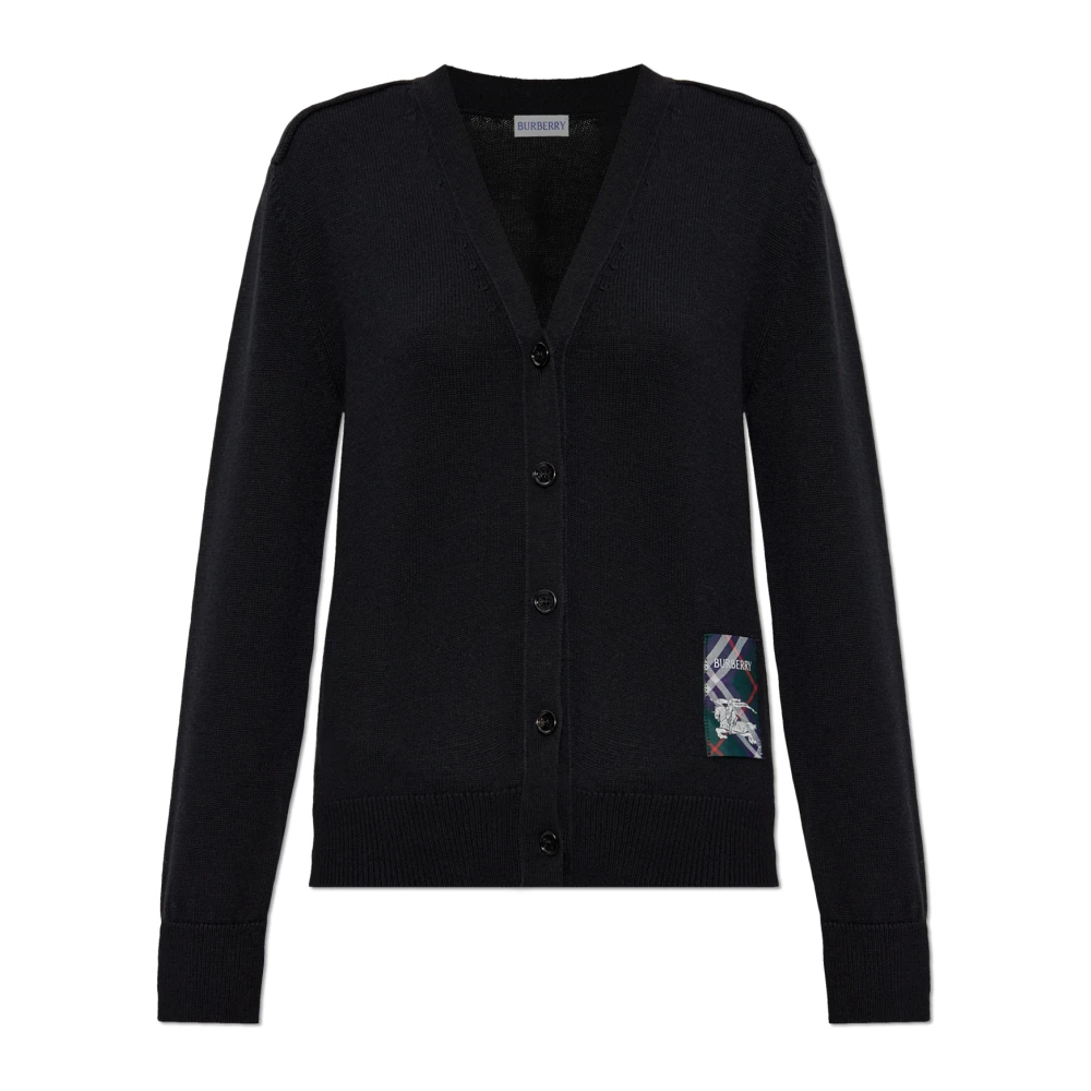 Burberry Damen Schwarz - Woll-Cardigan Mit Logo-Patch - Knitwear - K - S
