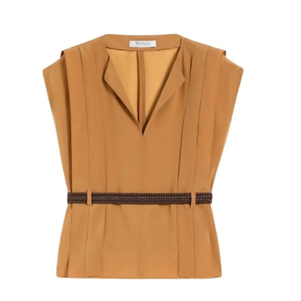 Max Mara - V-Ausschnitt Bluse Mit Gürtel - Blouses & Shirts -Damen -Beige -Xs