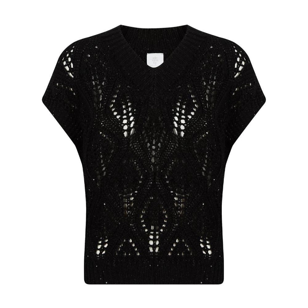 Eleventy Damen Schwarz - Maglia Scollo V Smanicata - Knitwear - K -L